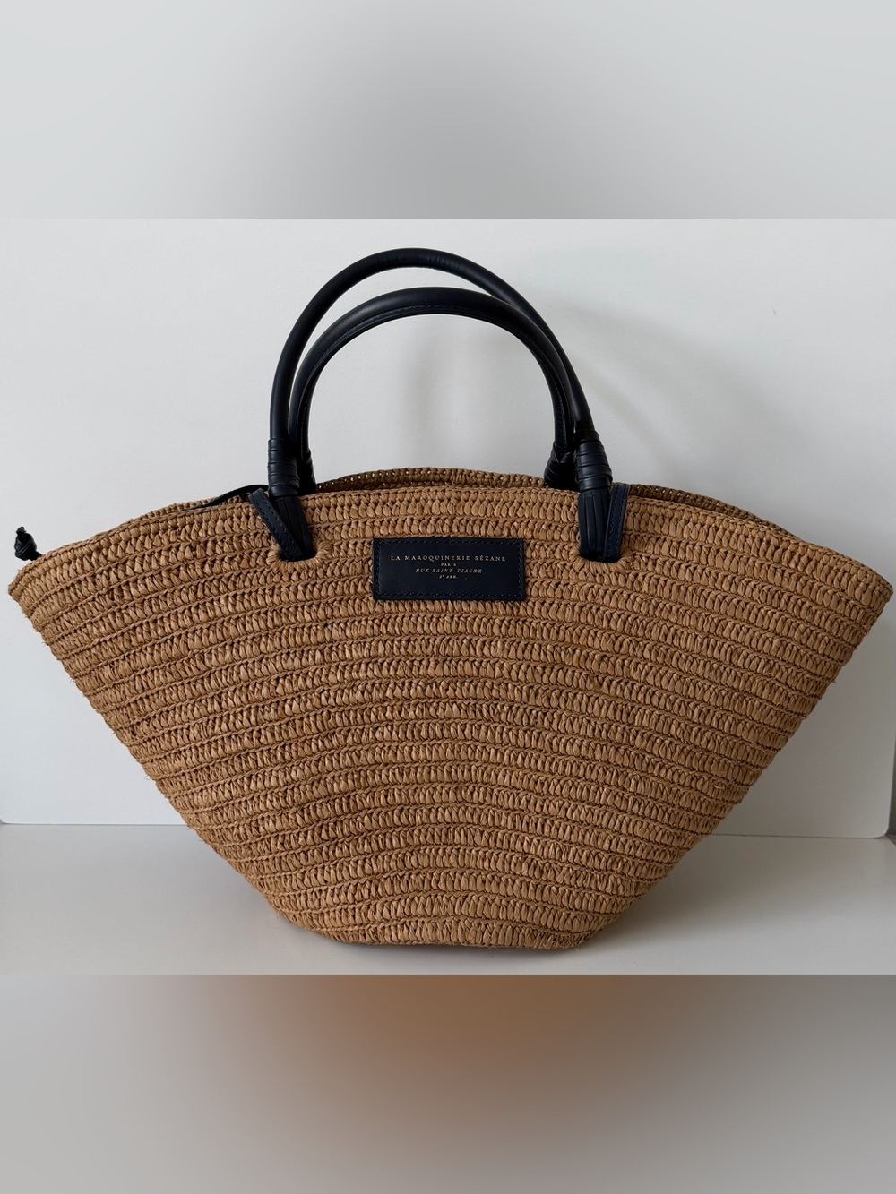 Sézane Justine Basket Bag in Deep Natural Raffia and Navy Handles - Picture 4 of 15